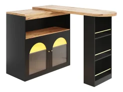 Mueble bar giratorio con iluminación LED y 2 puertas de cristal - Negro y natural claro