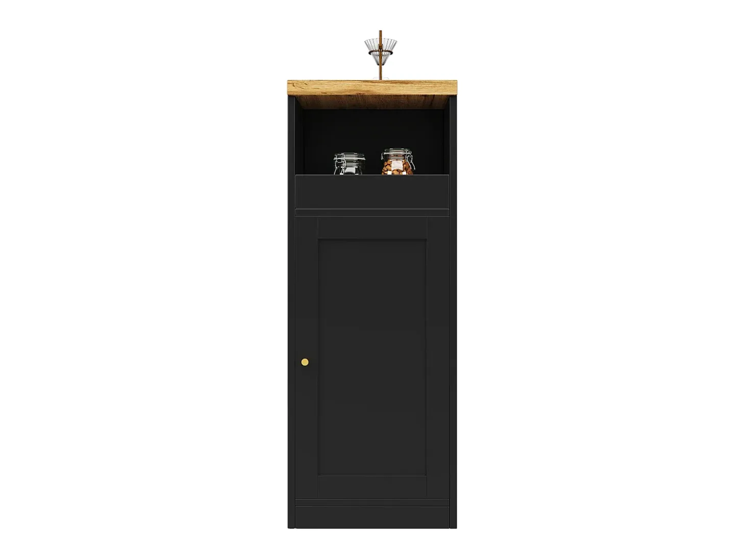 Mueble bar giratorio con 4 puertas e iluminación LED - Puertas de cristal - Tapa imitación madera - Negro