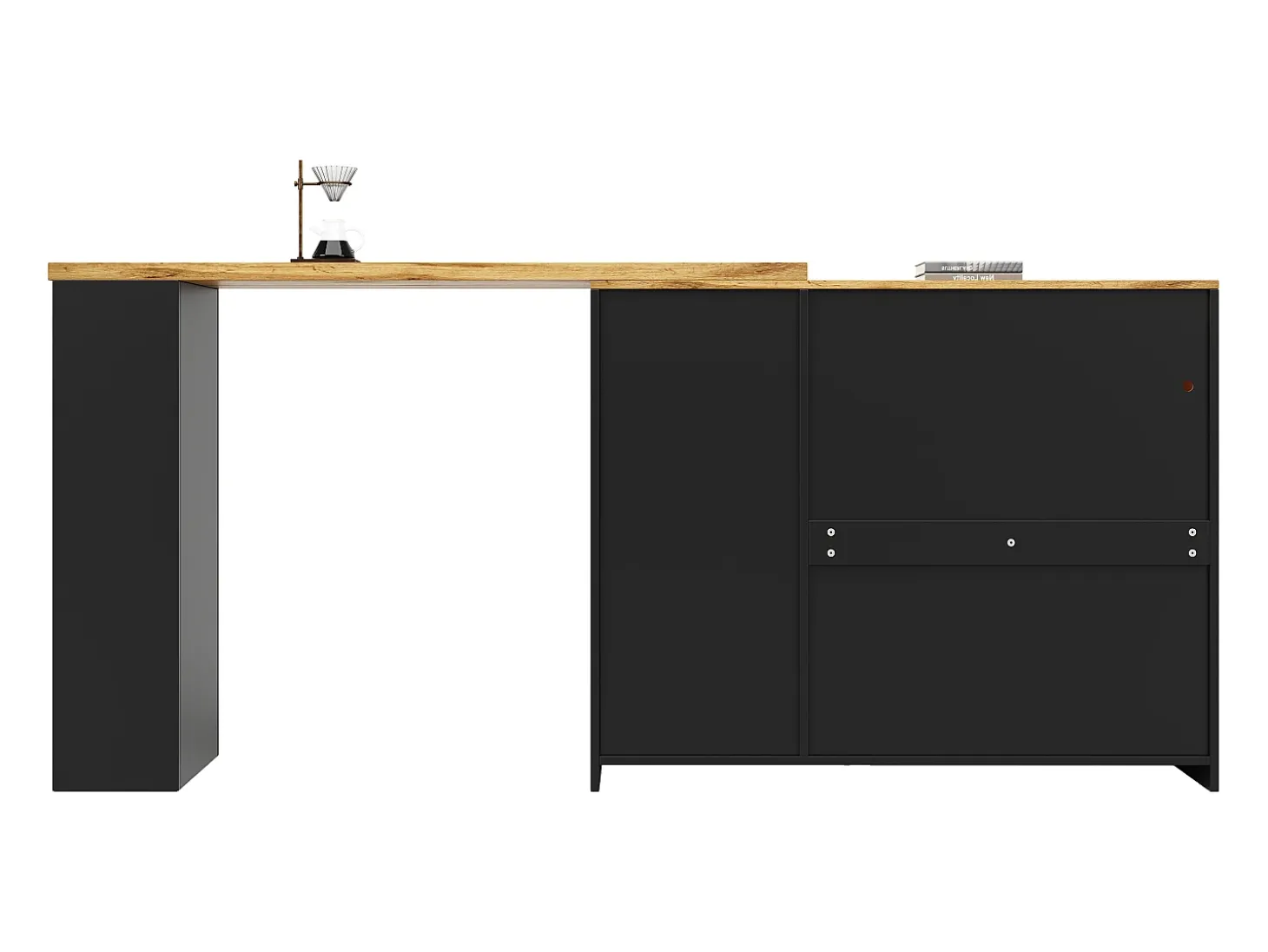 Mueble bar giratorio con 4 puertas e iluminación LED - Puertas de cristal - Tapa imitación madera - Negro
