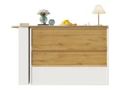 Mueble bar giratorio con 2 puertas de cristal y 1 nicho, cuerpo blanco, tapa chapada en imitación madera - 204x39x102,5cm
