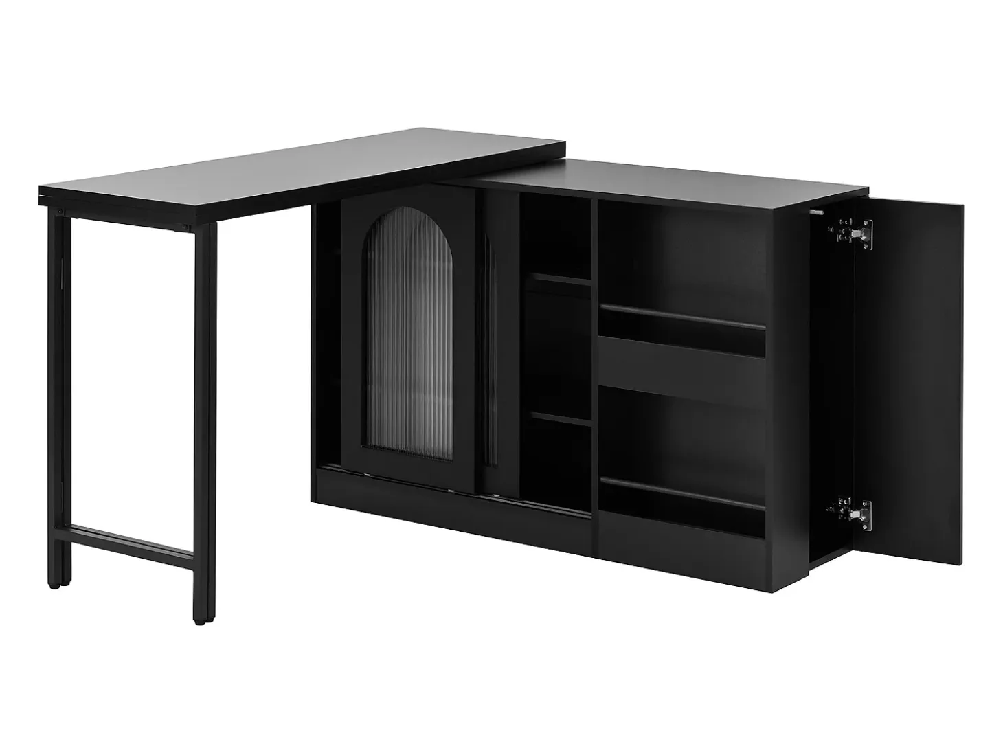 Mueble bar giratorio con 2 puertas de cristal - Tapa reversible - Negro