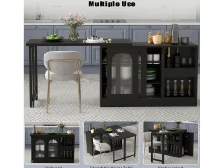 Mueble bar giratorio con 2 puertas de cristal - Tapa reversible - Negro
