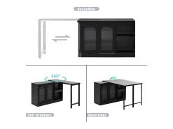 Mueble bar giratorio con 2 puertas de cristal - Tapa reversible - Negro