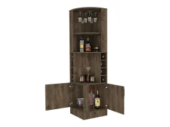 Mueble Bar Syrah en melamina con 4 estantes , 2 puertas 4 portacopas y 4 portacopas , marron , 180.6 cm X 46.9 cm X 46.9 cm