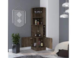 Mueble Bar Syrah en melamina con 4 estantes , 2 puertas 4 portacopas y 4 portacopas , marron , 180.6 cm X 46.9 cm X 46.9 cm