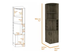 Mueble Bar Syrah en melamina con 4 estantes , 2 puertas 4 portacopas y 4 portacopas , marron , 180.6 cm X 46.9 cm X 46.9 cm