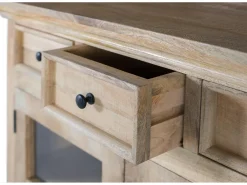 Mueble botellero fabricado en madera de mango con espejo central