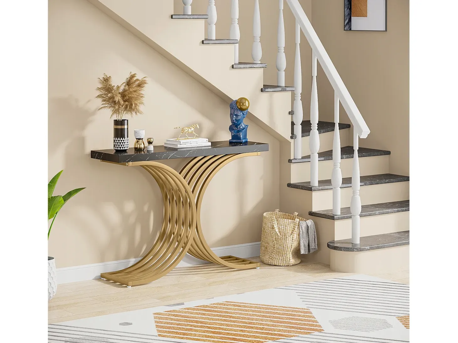 Mueble Consola, Mesa de Consola Blanca, 100 x 30 x 80 cm Pequeña Mesa de Presentación (Negro)