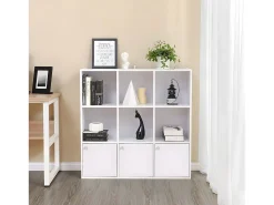 Mueble de almacenamiento blanco de 9 compartimentos con 3 puertas - L97,5 cm