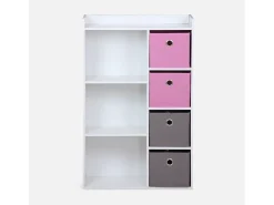 Mueble de almacenamiento para niños 4 cestas rosa