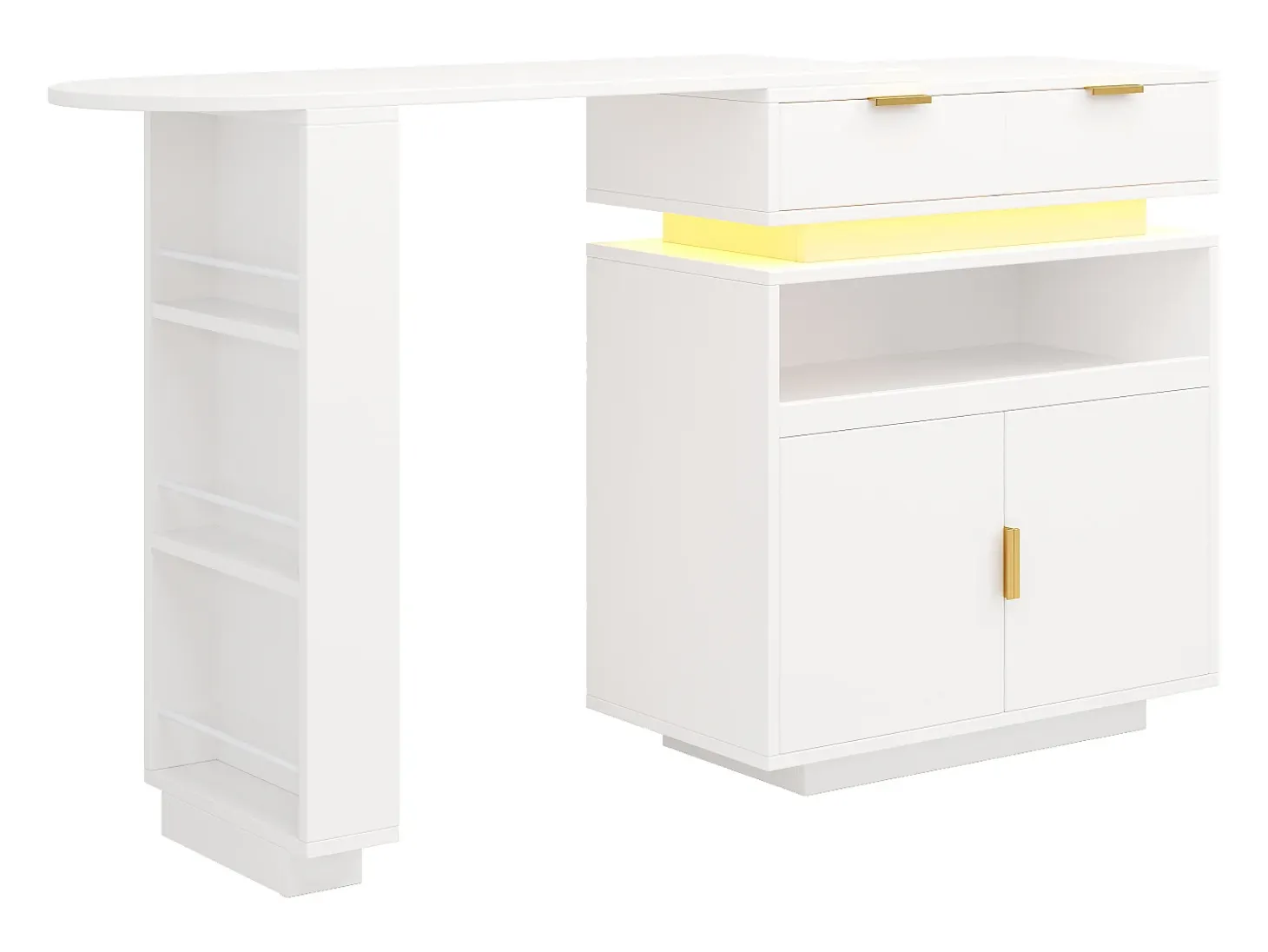 Mueble de bar - con iluminación LED - rotación a 360° - con espacio de almacenamiento - blanco