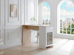 Mueble de bar con almacenamiento - Blanco y natural - NIRAYA