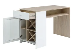Mueble de bar con almacenamiento - Blanco y natural - NIRAYA