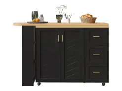Mueble de bar extensible - pivotante - 228x39x104cm - con 2 puertas y 3 cajones - con estantes laterales - Negro