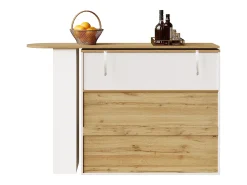 Mueble de bar giratorio 360° y plegable - con 2 cajones y 1 puerta - estantes abiertos - blanco + natural