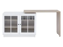 Mueble de bar giratorio con almacenamiento de MDF, vidrio templado - Blanco y natural - ARAMETA