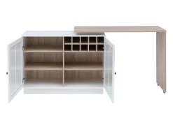 Mueble de bar giratorio con almacenamiento de MDF, vidrio templado - Blanco y natural - ARAMETA