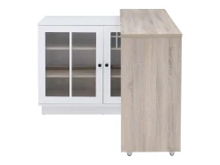 Mueble de bar giratorio con almacenamiento de MDF, vidrio templado - Blanco y natural - ARAMETA
