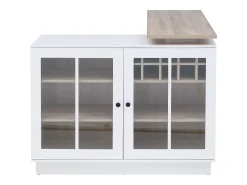Mueble de bar giratorio con almacenamiento de MDF, vidrio templado - Blanco y natural - ARAMETA