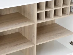 Mueble de bar giratorio con almacenamiento de MDF, vidrio templado - Blanco y natural - ARAMETA