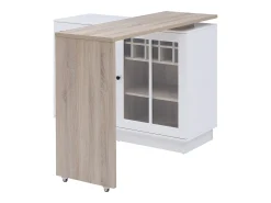 Mueble de bar giratorio con almacenamiento de MDF, vidrio templado - Blanco y natural - ARAMETA