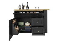 Mueble de bar giratorio moderno 360° - 204×39×105 cm - 2 cajones y 2 puertas - con estantes laterales - mesa extensible - negro
