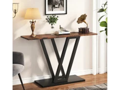 Mueble de consola, Consola de entrada para el pasillo industrial, Mesas de entrada de 110 cm, Mesa de sofá estrecha para el salón, Marrón rústico