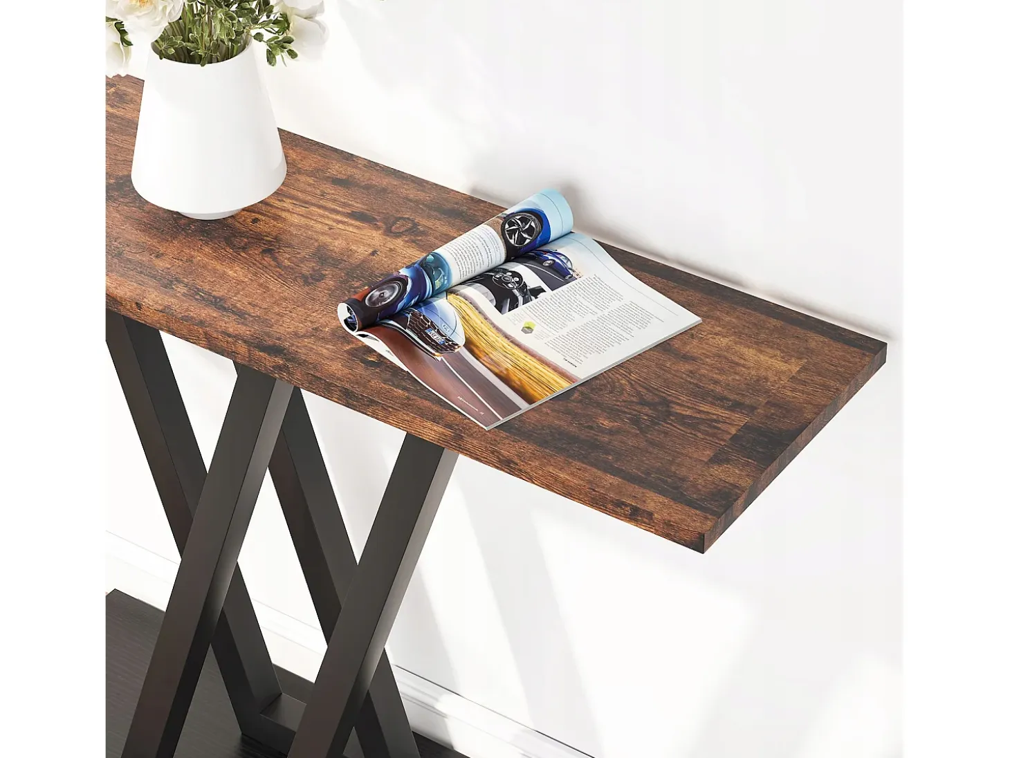 Mueble de consola, Consola de entrada para el pasillo industrial, Mesas de entrada de 110 cm, Mesa de sofá estrecha para el salón, Marrón rústico