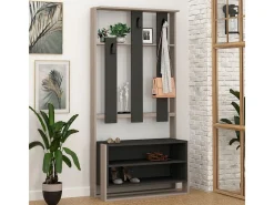 Mueble de entrada 3 estantes y 3 ganchos para abrigos H180 cm - Chester