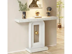 Mueble de entrada de consola de mesa, mesa de entrada de 100 cm con impresión de mármol para el pasillo y base en forma de reloj de péndulo