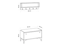 Mueble de entrada de madera LUANA con banco, zapatero y perchero de pared