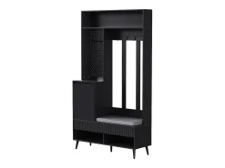 Mueble de entrada multifuncional con banco, perchero, estantes, 4 ganchos, 2 cajones, 1 puerta, negro, (100x35x180 cm)