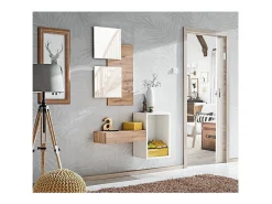 Mueble de entrada TORTH 1 – Conjunto completo – Color roble y blanco – Diseño moderno y práctico