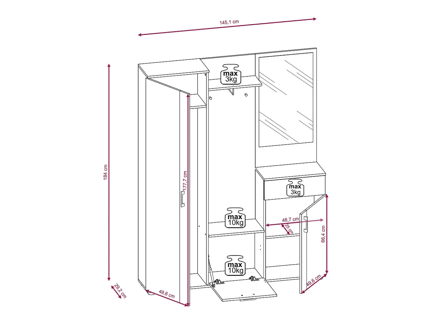 Mueble de entrada Trio roble artesanal / blanco 145 cm