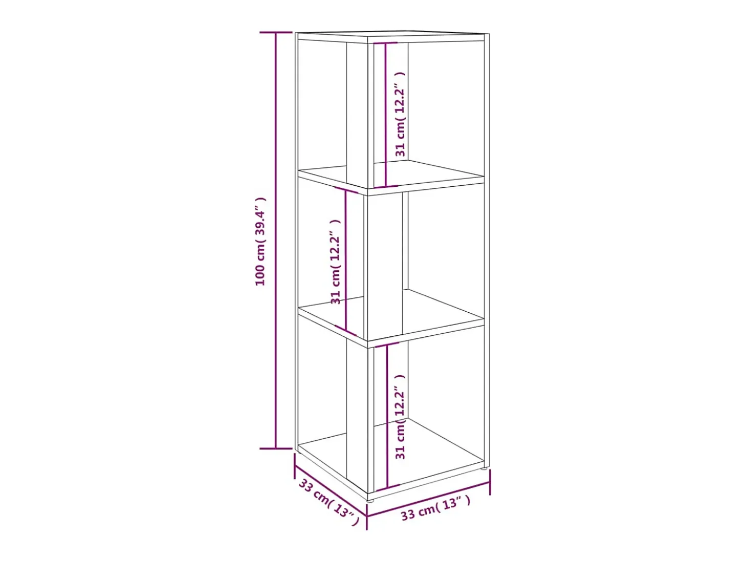 Mueble de esquina madera contrachapada blanco 33x33x100 cm