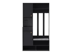 Mueble de recibidor con banco, perchero, estantes y cajones, 4 ganchos, 1 puerta, blanco, (100x35x180 cm)