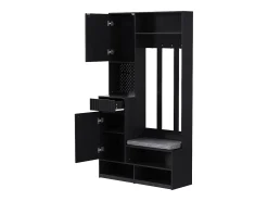 Mueble de recibidor con banco, perchero, estantes y cajones, 4 ganchos, 1 puerta, blanco, (100x35x180 cm)