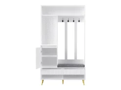 Mueble de recibidor con banco, perchero, estantes y cajones, 4 ganchos, 1 puerta, blanco, (100x35x180 cm)