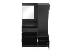 Mueble de recibidor con espejo, zapatero y banco - 110x33x185,5 cm - Negro