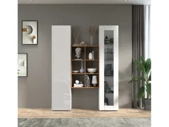 Mueble de salón blanco con vitrina librería y armario Teret WH