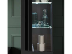 Mueble de salón con patas – conjunto de TV 180 cm, vitrina, estantería y librería, negro mate