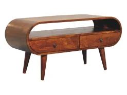 Mueble de televisión circular Artisan Furniture de castaño, 2 cajones, 1 estante abierto, marrón
