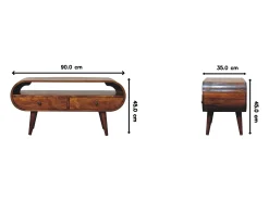 Mueble de televisión circular Artisan Furniture de castaño, 2 cajones, 1 estante abierto, marrón