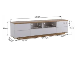 Mueble de televisión escandinavo contemporáneo de 180 cm en madera - 5 puertas + 8 compartimentos - Natural y blanco
