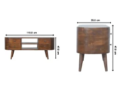Mueble de televisión redondeado de castaño Artisan Furniture, 4 cajones, 2 estantes, marrón