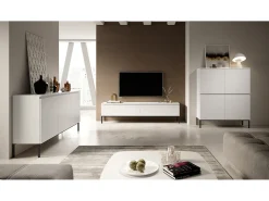 Mueble de TV - 175 cm - blanco con patas negras - BEMMI