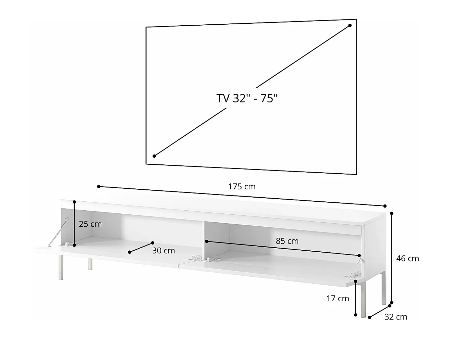 Mueble de TV - 175 cm - efecto ladrillo con patas negras - BEMMI