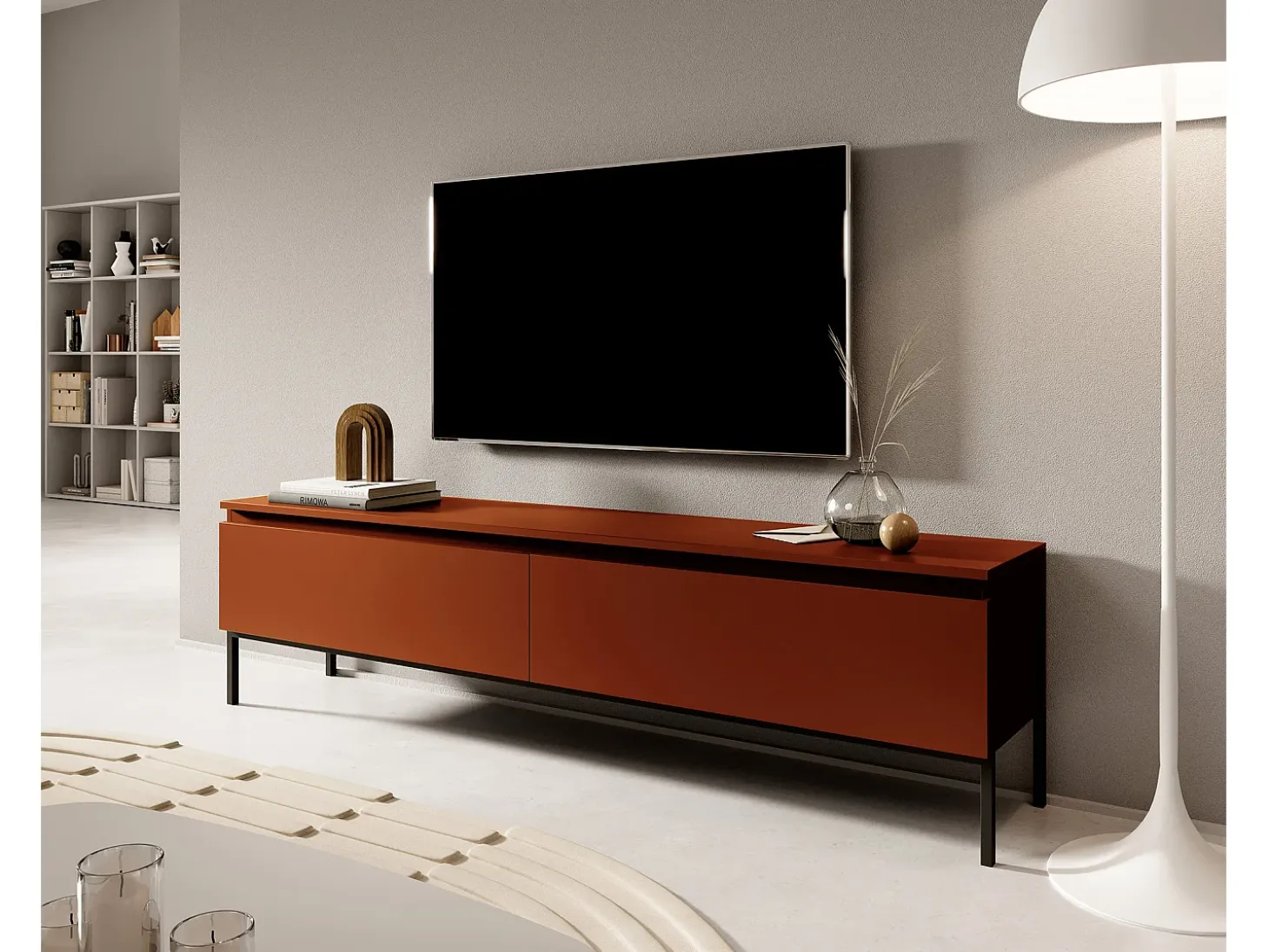 Mueble de TV - 175 cm - efecto ladrillo con patas negras - BEMMI