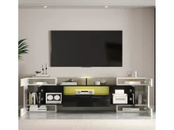 Mueble de TV - 200 x 35 x 60 cm - con LED + superficie de cristal - aglomerado - blanco