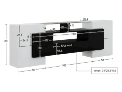 Mueble de TV - 200 x 35 x 60 cm - con LED + superficie de cristal - aglomerado - blanco